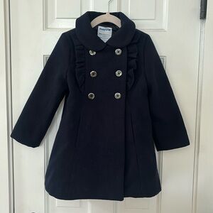 Mayoral | navy double breasted pea coat with side slit pockets